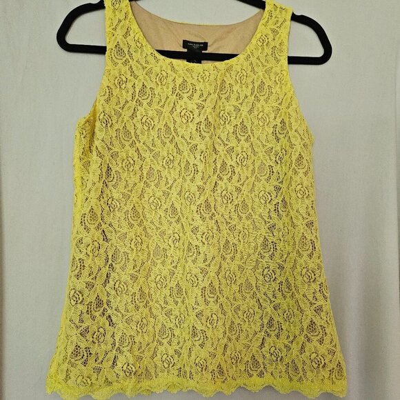 Ann Taylor Tank Top SMALL Lace Sleeveless Lined Shirt Yellow Scoop Neck  NWT - Picture 1 of 8